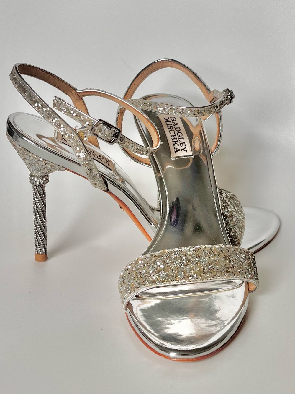 Badgley Mischka Silver Glitter Olympia Heels